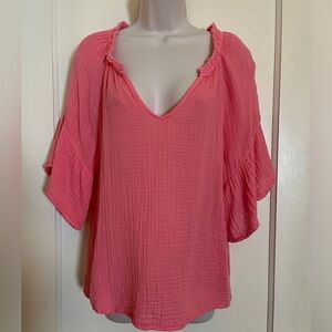 Michael Stars Coral Soft Gauze Blouse with Ruffle Sleeves
